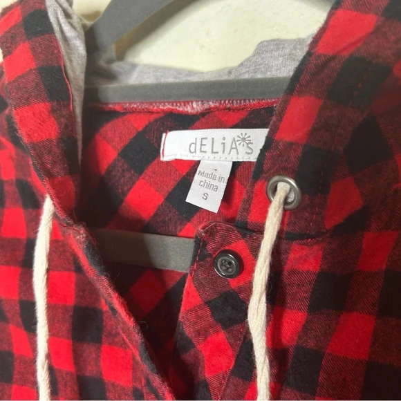 Vintage Delia's Hooded Button Down Plaid Shirt Size Small - Picture 3 of 5